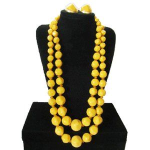 Vtg 60s Chunky Lucite 2 Strand Necklace & Earrings